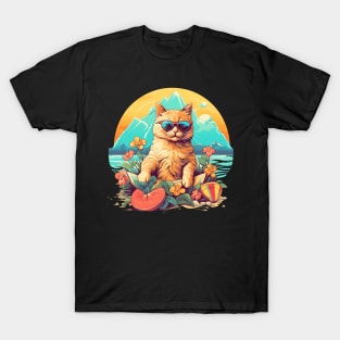 Summer Beach Cat with Sunglasses T-Shirt